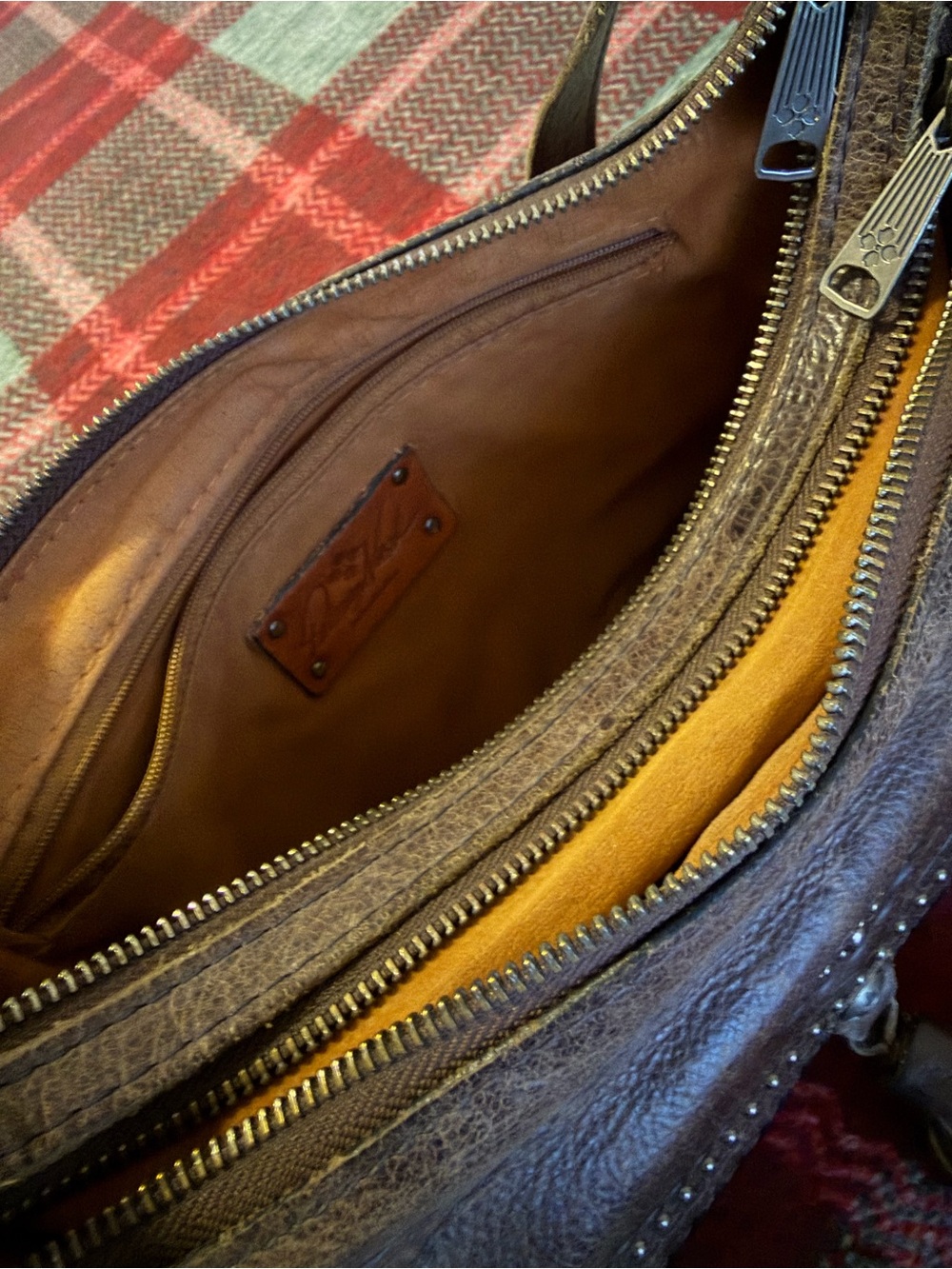 Patricia Nash Distressed Brown Leather Crossbody Bag with Tassel - Picture 5 of 9